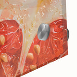 Large abstract wall art featuring assorted fruits in vibrant colors on acrylic glass, ideal for dining room art.