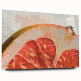 Large abstract wall art of colorful fruits on acrylic glass, suitable for bedroom or dining room decor.