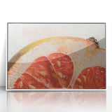 Art deco poster of assorted fruits in vibrant colors, framed acrylic, ideal for modern kitchen decor.