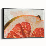 Framed canvas featuring a black and white vintage poster of assorted fruits, ideal for bedroom wall decor.
