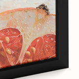 Black wall art featuring a close-up of colorful fruits, textured design on a framed canvas, ideal for living room decor.