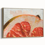 Framed canvas depicting vintage-style fruit illustrations in muted colors, suitable for bedroom wall art.