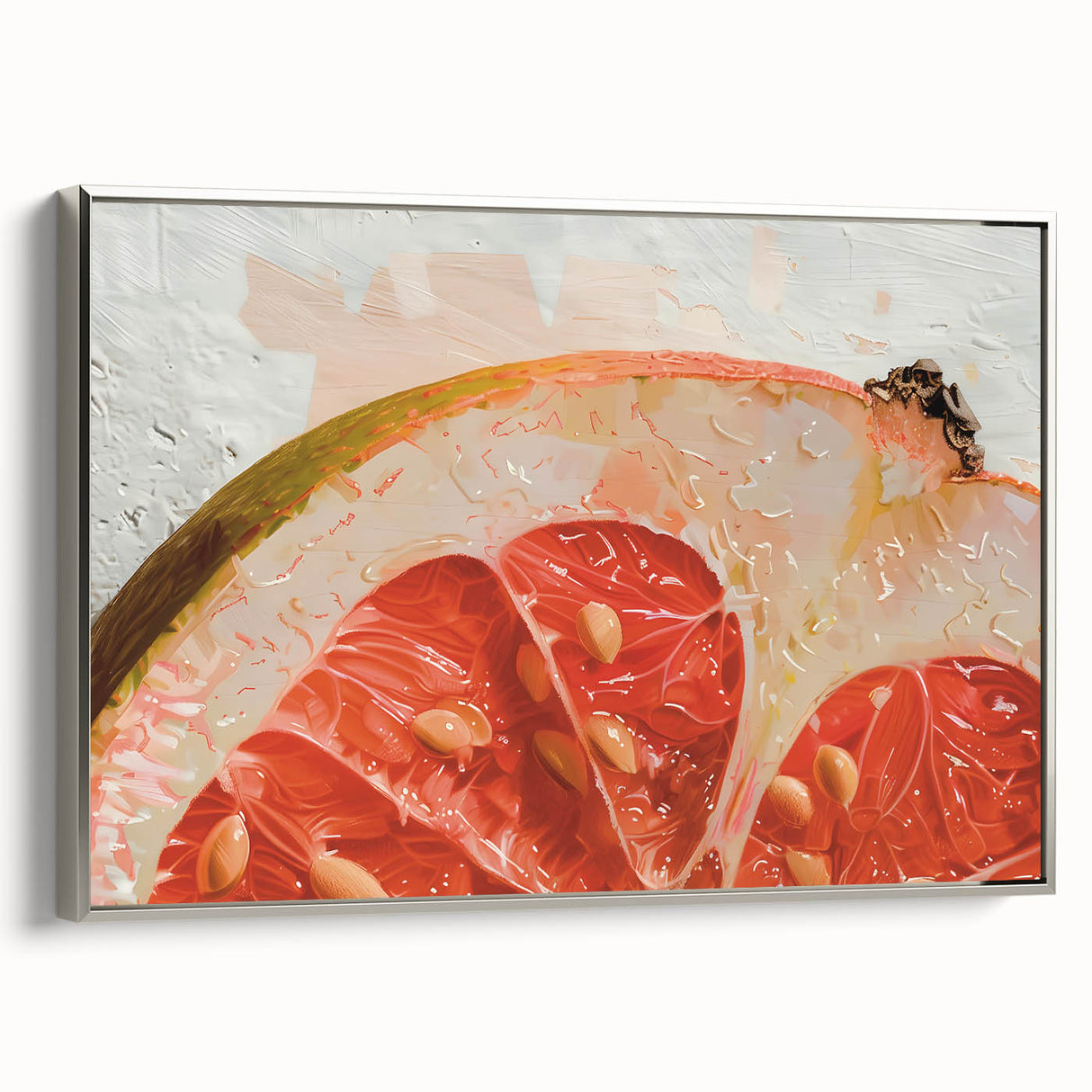 Framed canvas of vintage poster art featuring colorful fruits on a black background, ideal for kitchen wall decor.