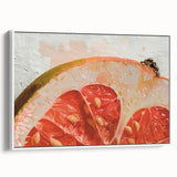 Vintage poster art of colorful fruits on a white framed canvas, ideal for extra large living room wall decor.