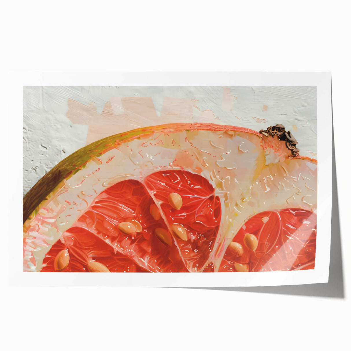 Rolled canvas print featuring an array of colorful fruits in a realistic style, suitable for dining room wall art.