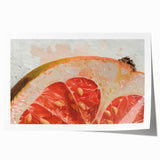 Rolled canvas print featuring an array of colorful fruits in a realistic style, suitable for dining room wall art.