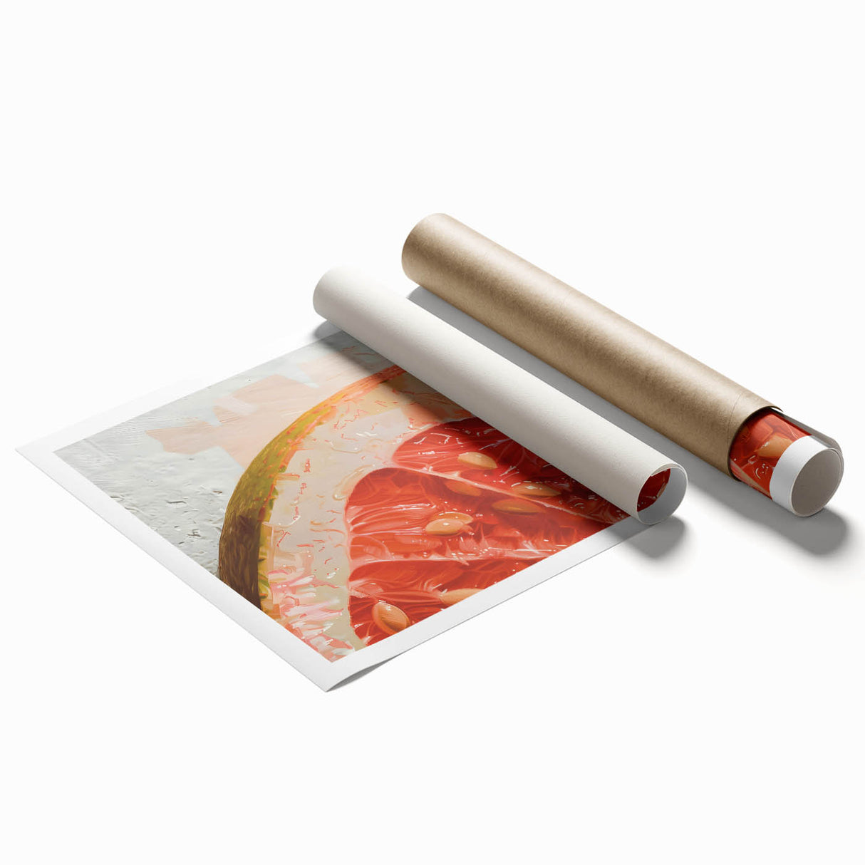 Extra large rolled print featuring a vibrant array of fruits and floral elements, ideal for classy bathroom wall art.