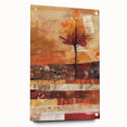 Large abstract wall art on acrylic glass featuring swirling orange and brown tones, ideal for dining room decor.