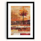Extra large abstract art print featuring textured colorful art in autumn hues on a black framed canvas.