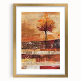Extra large abstract art print featuring textured autumnal shades on a gold-framed canvas, ideal for living room decor.