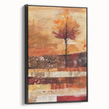 Black and white vintage poster art of a fall landscape on framed canvas, ideal for bedroom wall decor.