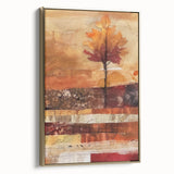Framed canvas depicting a vintage landscape painting with autumnal colors, ideal for bedroom wall art.