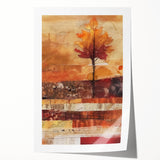 Autumn-themed floral art on a rolled canvas, featuring warm orange and red tones, ideal for dining room wall decor.