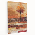 Side view of a large stretched canvas depicting a vibrant autumnal forest scene, ideal for kitchen wall art.