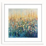 Abstract floral design framed in white mat, showcasing vibrant colors and intricate patterns, ideal for modern home decor or artistic displays.