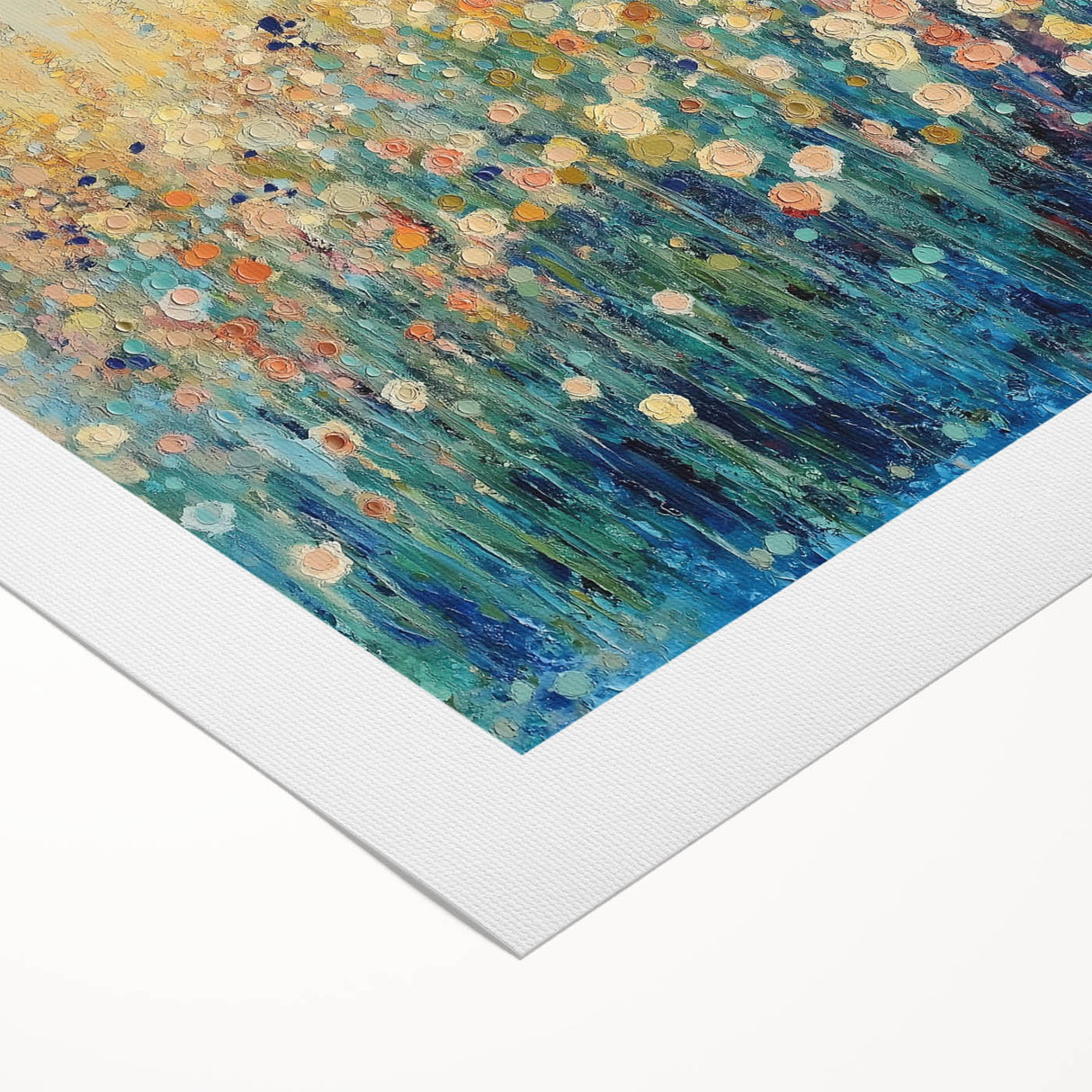 Abstract floral rolled canvas artwork showcasing vibrant colors and intricate designs, elegantly packaged in a protective cardboard tube for easy display and transport.