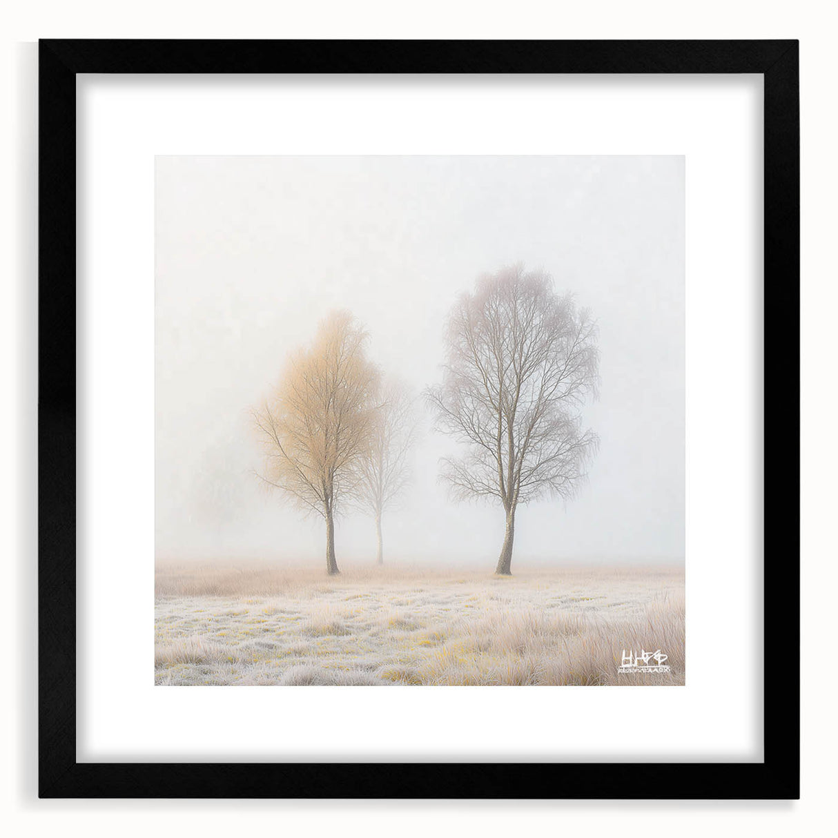 Abstract landscape artwork framed in a sleek black mat, showcasing vibrant colors and dynamic shapes, perfect for modern home or office decor.