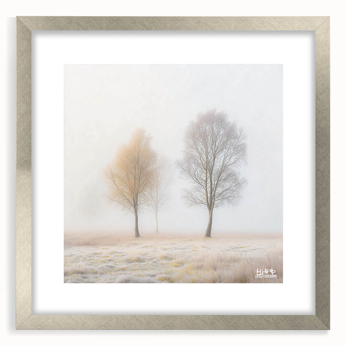 Abstract landscape frame with a silver finish, showcasing a mat border that enhances the artwork's depth, designed for modern home decor. Perfect for adding elegance to living spaces.