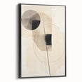 Framed abstract minimalist wall art showcasing a black design, displayed in a modern setting with a sleek profile, perfect for contemporary decor.