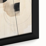 Abstract minimalist wall art featuring a vibrant geometric design in shades of blue, beige, and gold, framed elegantly, ideal for modern home decor.