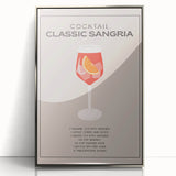 Mid-century modernist art depicting assorted fruits in muted orange and green, acrylic print in a silver frame.