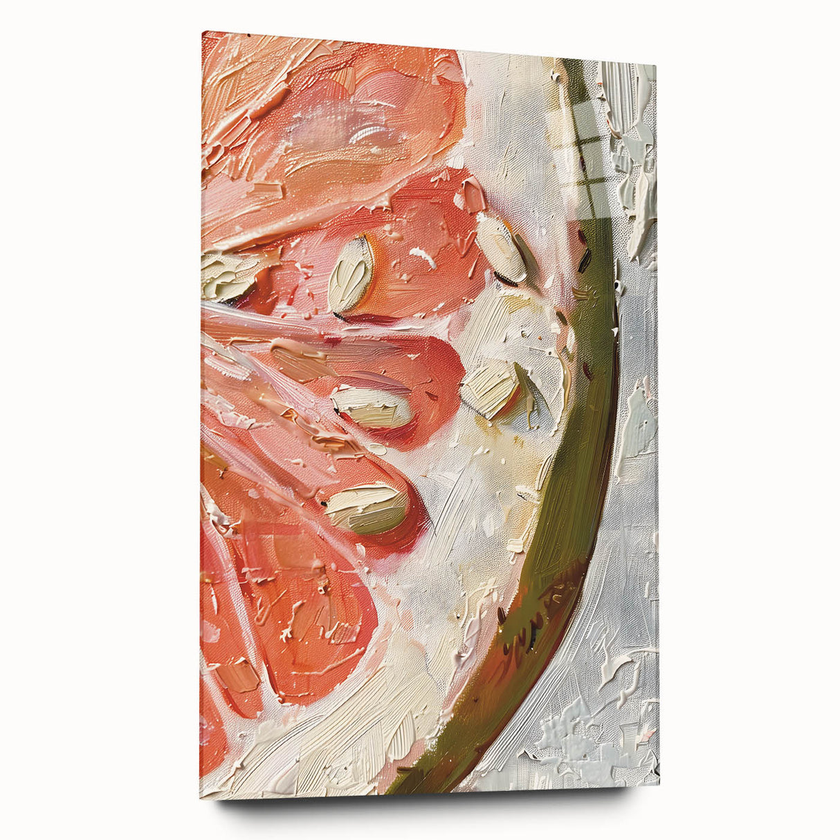 Large abstract wall art featuring assorted fruits in vibrant colors on acrylic glass, ideal for bedroom or dining room decor.