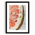 Extra large abstract art print featuring vibrant, colorful fruits on textured canvas, framed in black.