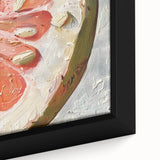 Extra large black wall art on canvas featuring a close-up of colorful, textured fruits, ideal for living room decor.