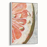 Vintage poster art of colorful fruits on a black background, framed canvas, ideal for living room decor.