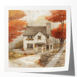 Large floral art print on glossy photo paper, featuring autumn leaves in red and orange tones.