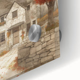 Large abstract wall art in warm autumn hues on acrylic glass, suitable as mid-century modernist dining room art.