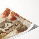 Extra large wall art featuring line art flowers in autumn colors on a rolled print, ideal for large living room decor.