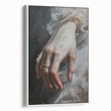 Framed abstract figurative canvas art in white with a side view showcasing its elegant design and clean lines, perfect for modern home decor enhancement.