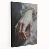 Stretched canvas artwork showcasing an abstract figurative design in vibrant colors, displayed from a side view, perfect for modern home decor and artistic interiors.