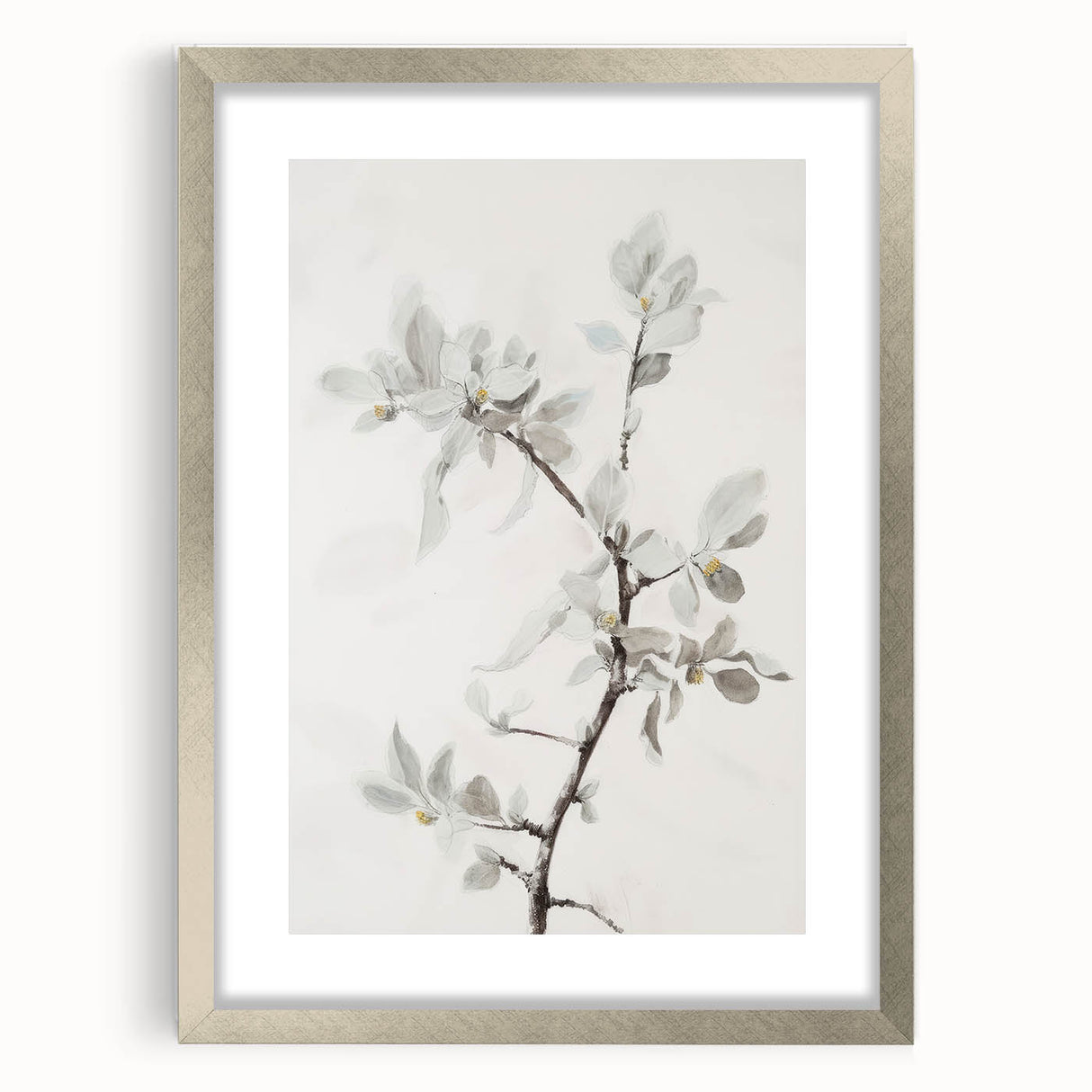 Abstract floral frame in silver with a mat, showcasing vibrant colors and intricate designs, perfect for enhancing modern home decor.