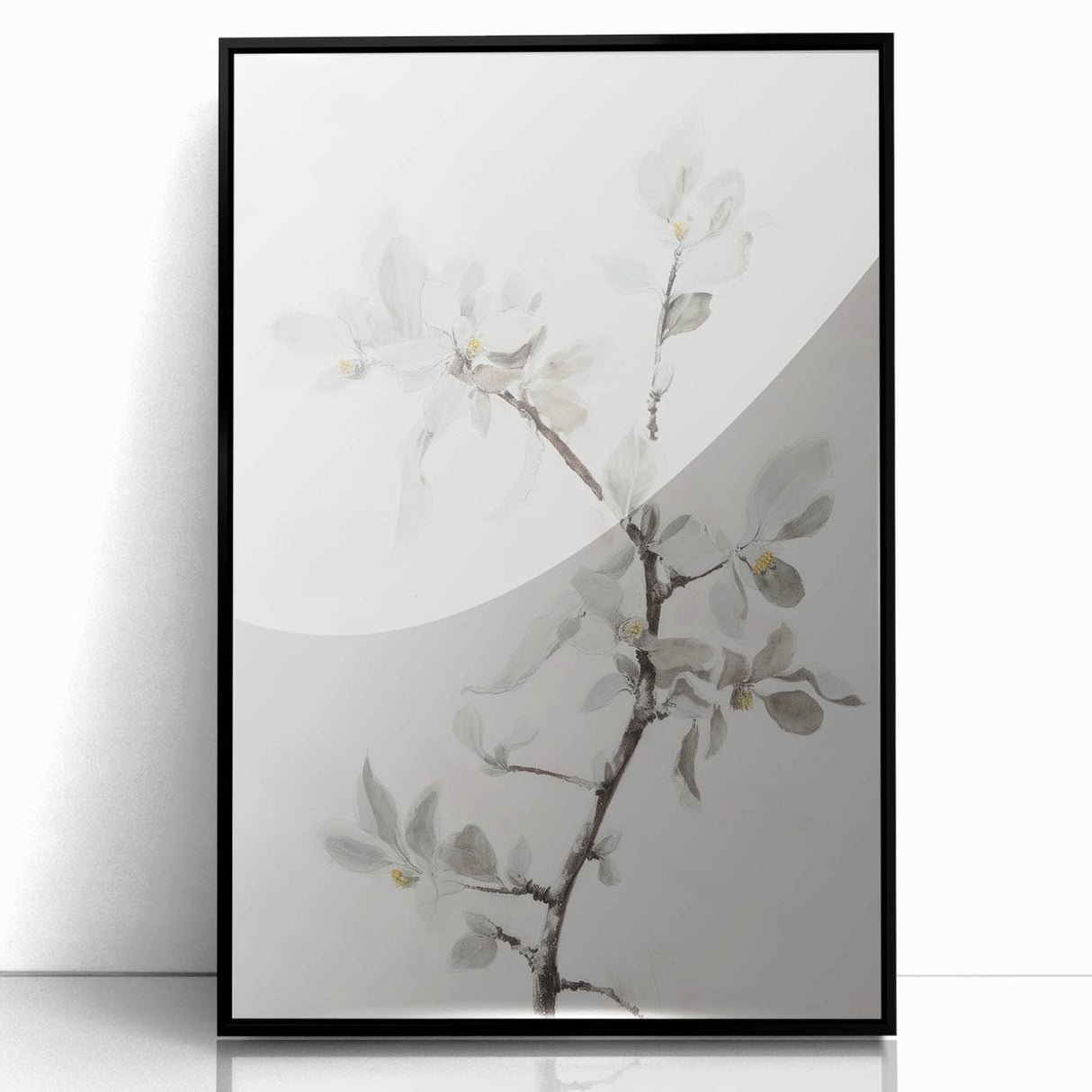 Abstract floral artwork in a sleek black frame, featuring vibrant colors and intricate designs, ideal for modern home decor or office settings.