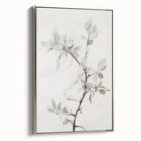 Framed canvas artwork showcasing an elegant abstract floral design with vibrant colors and a sleek silver frame, ideal for modern home decor.