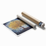 Abstract floral rolled print showcasing vibrant colors and intricate designs, perfect for home decor. Available in a protective cardboard tube for easy transport.