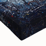 Close-up of an abstract floral stretched canvas showcasing vibrant colors, intricate brush strokes, and a textured surface, perfect for modern home decor.