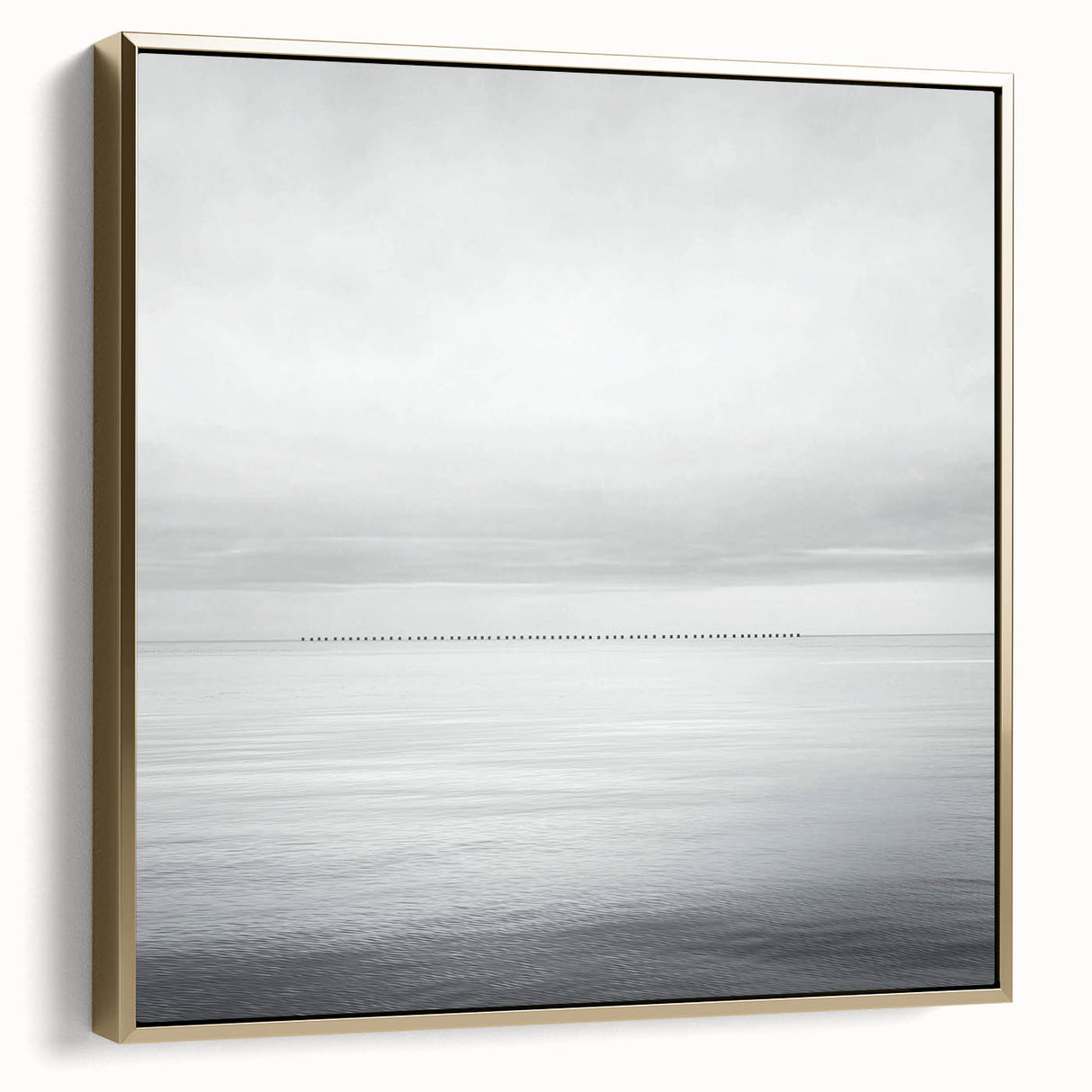 Framed abstract landscape canvas artwork in silver and gold tones, showcasing a serene mountain view with textured details, perfect for modern home decor.