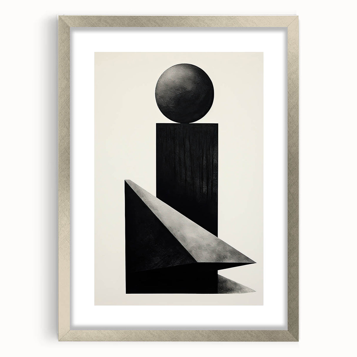Abstract minimalist wall art framed with a silver mat, showcasing a modern design that enhances contemporary interior decor. Ideal for stylish home aesthetics.
