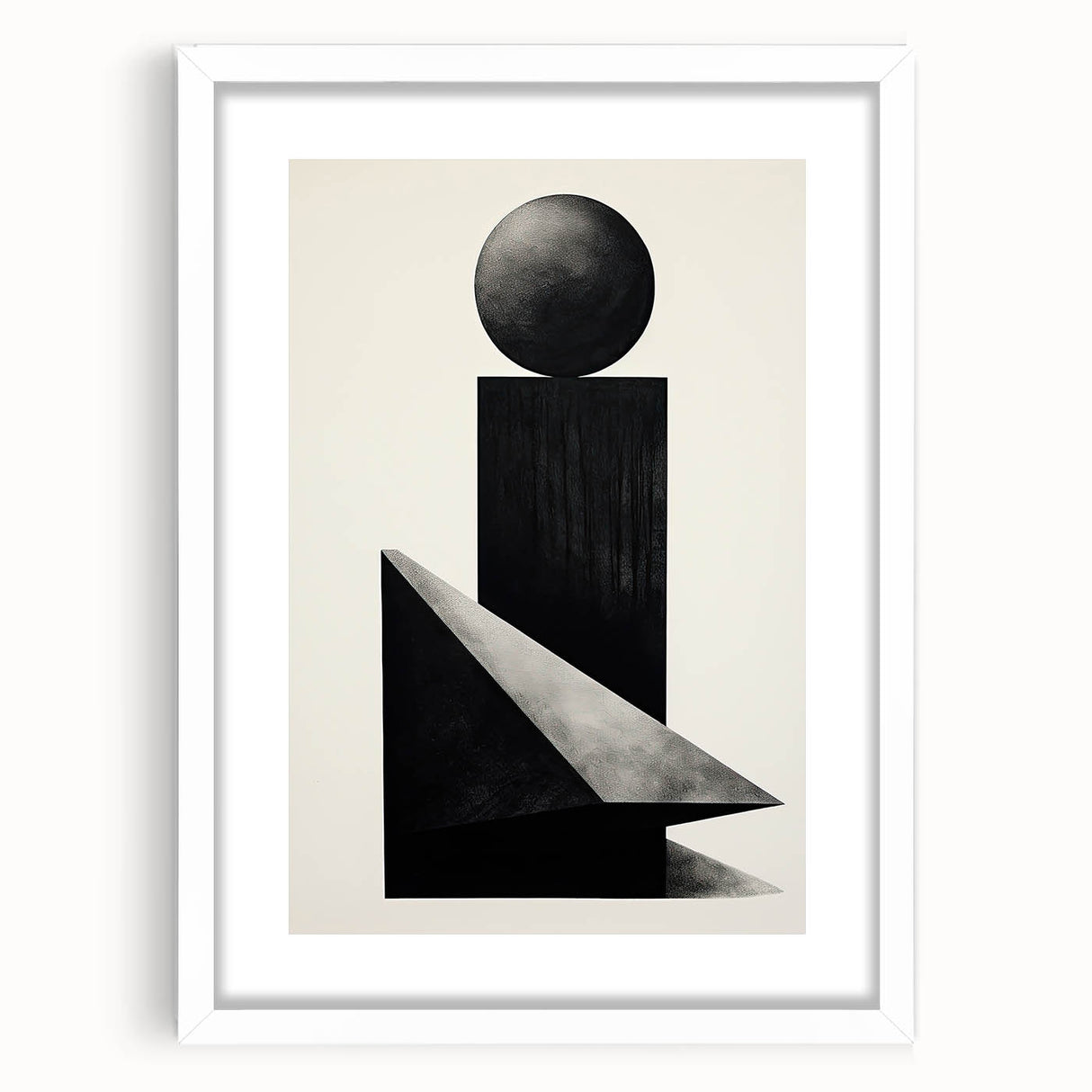 Abstract minimalist wall art framed in white with a matte finish, showcasing a modern design perfect for contemporary home decor, set against a neutral background.