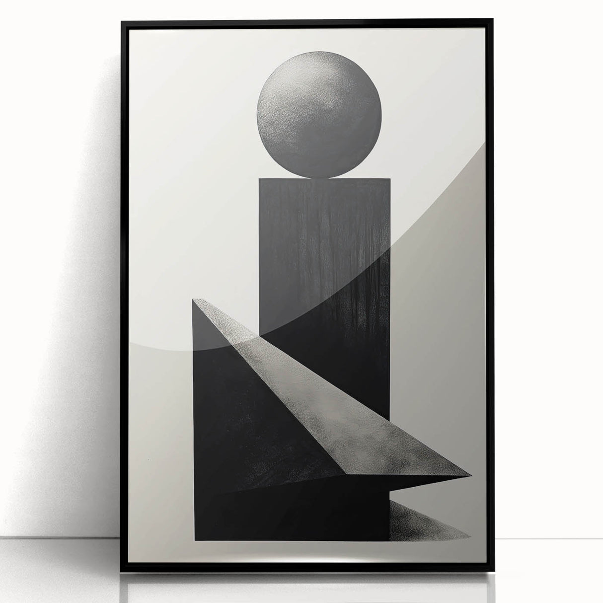 Framed abstract minimalist wall art featuring a sleek black design, presented in an acrylic frame, ideal for modern home decor and stylish interiors.