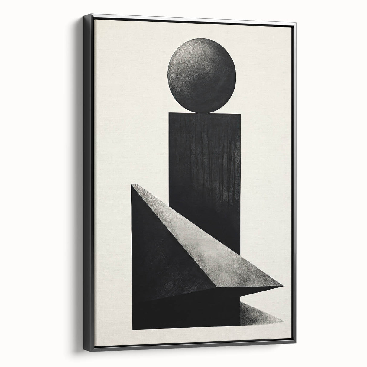 Abstract minimalist wall art in a sleek black frame, showcasing geometric patterns and a modern aesthetic, ideal for contemporary home decor.