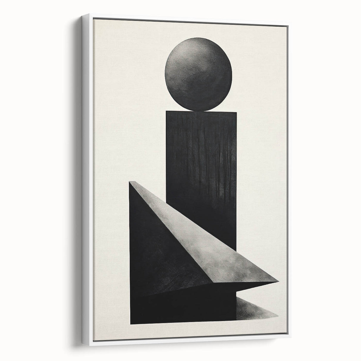 Framed abstract minimalist wall art featuring a white color palette, showcasing clean lines and geometric shapes, perfect for modern home decor.