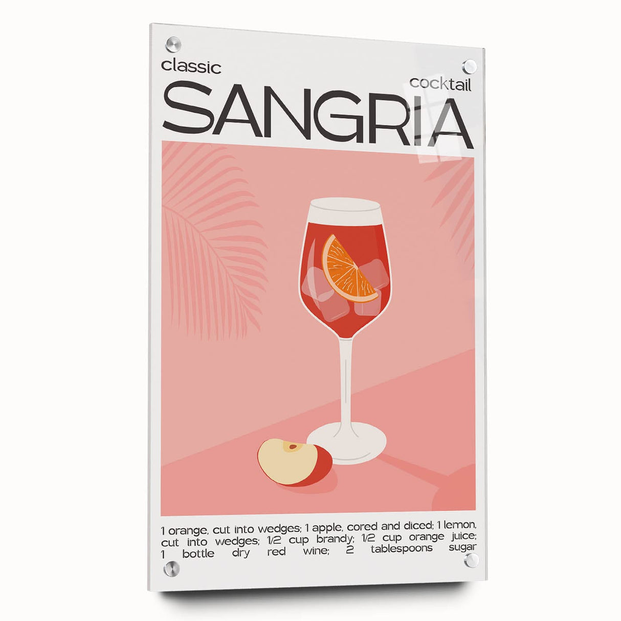 Large abstract wall art on acrylic glass depicting vibrant food and drink motifs, suitable for dining room decor.