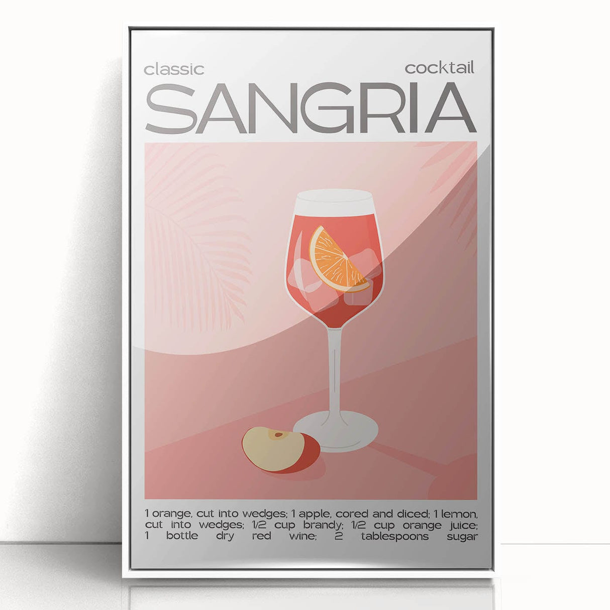 Art Deco poster featuring food and drink motifs in bold colors on a white acrylic frame, suitable for modern kitchen decor.