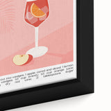Close-up of a black wall art canvas featuring colorful, textured food and drink motifs, ideal for a large living room.