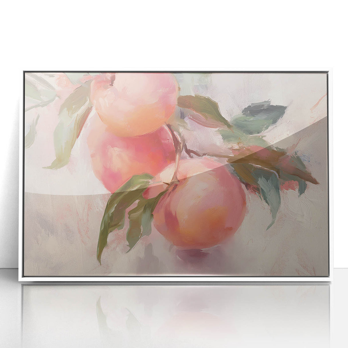 Framed acrylic print of colorful assorted fruits in an art deco style, perfect for modern kitchen decor.