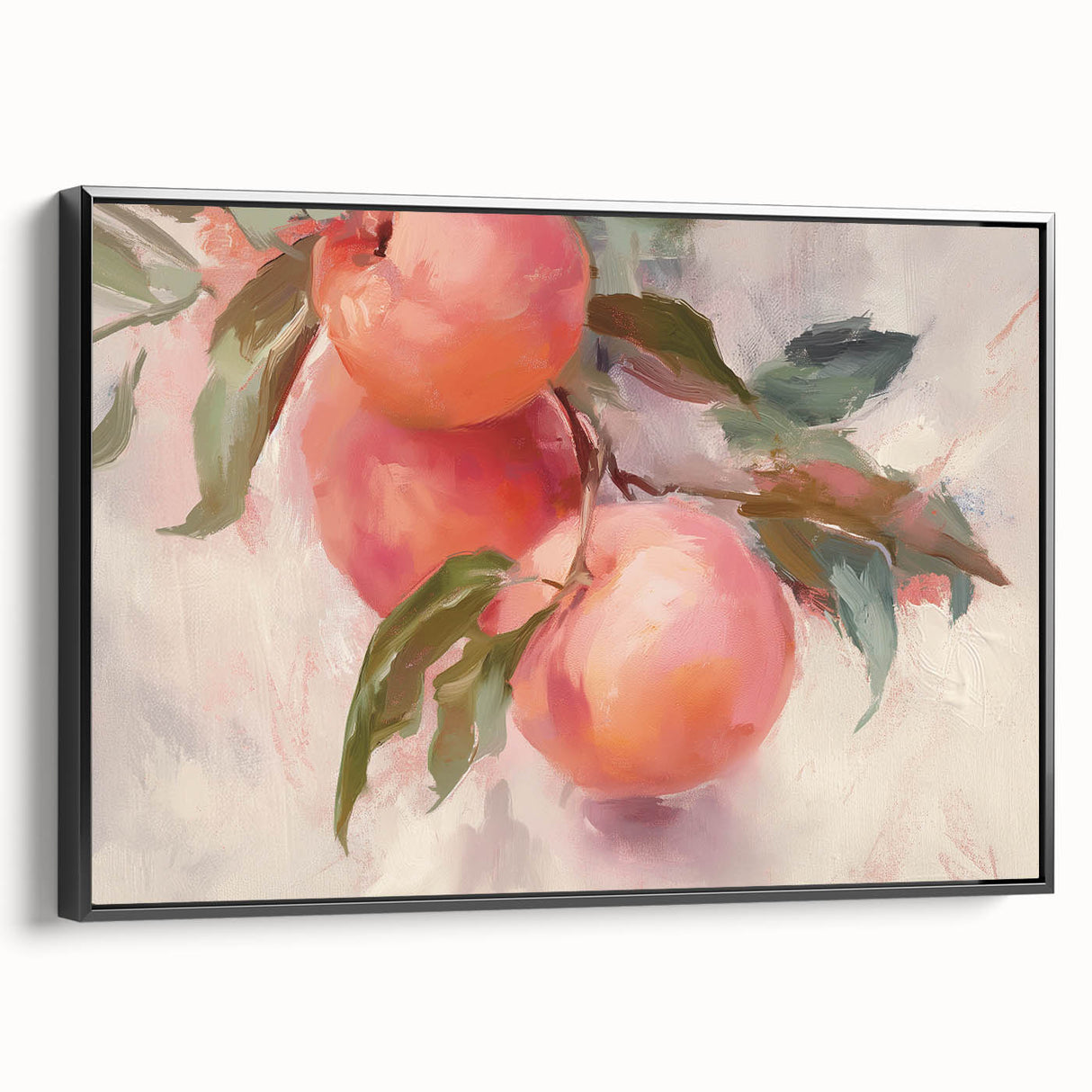 Black and white vintage poster art of various fruits on framed canvas, ideal for bedroom wall decor.